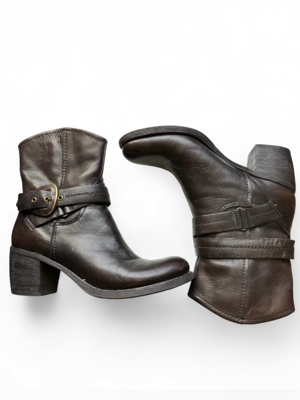 Y2K Nine West Dark Brown Leather ankle boots western moto vibe 🤎 Size 8